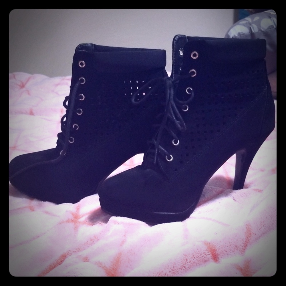 Black, suede sexy heels